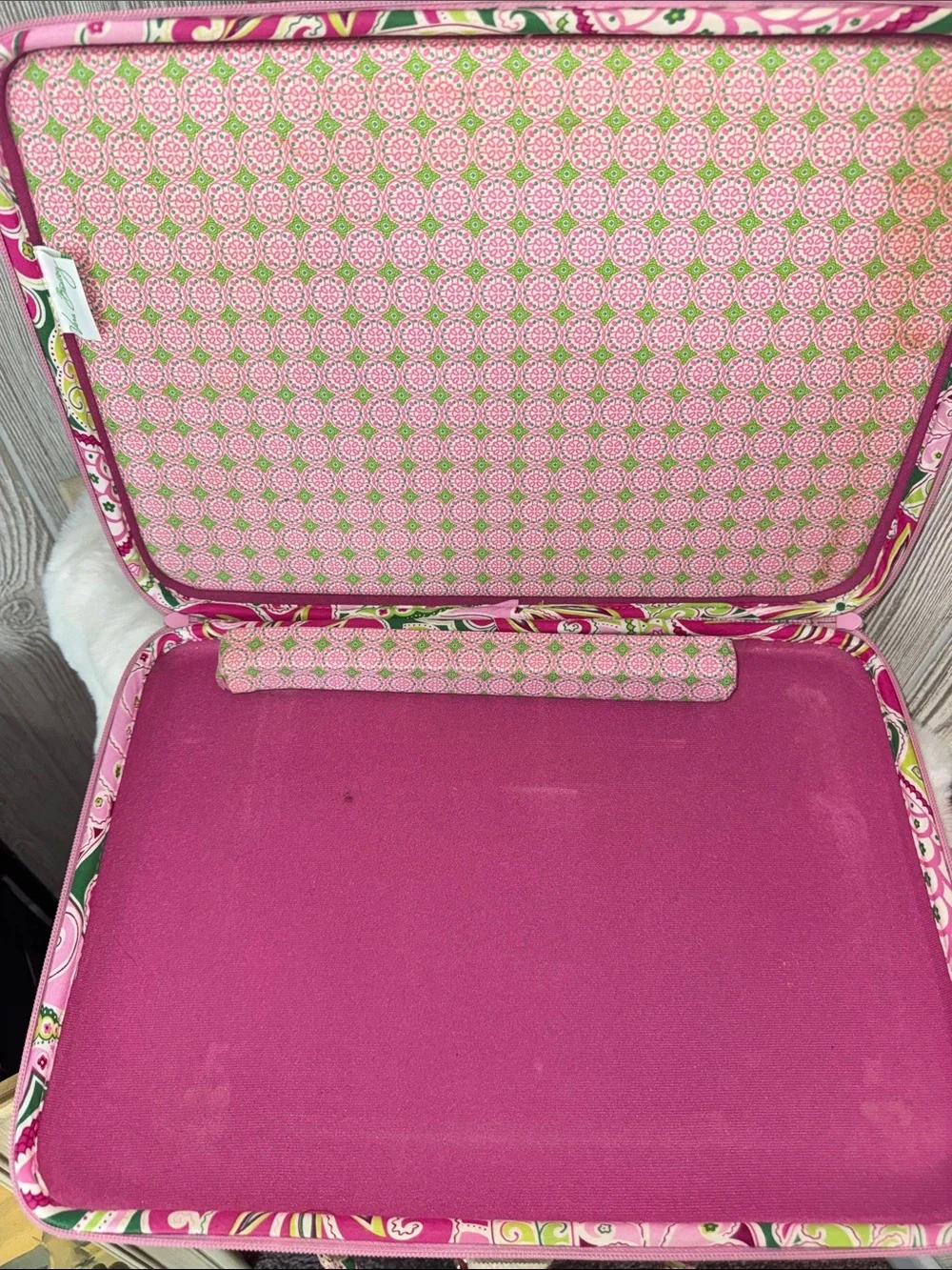 Vera Bradley Pink Floral Paisley Laptop Bag with Green Accents